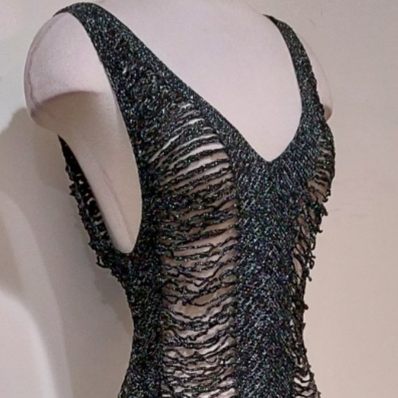 Vintage Distressed Crochet Maxi Dress in Metallic Black Thread - Picture 11 of 13